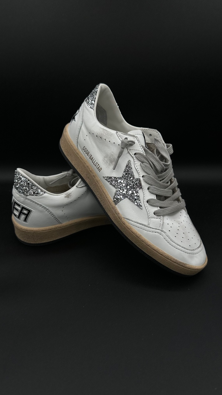 Golden Goose Ball Star Silver Glitter Star and Heel&nbsp;Tab